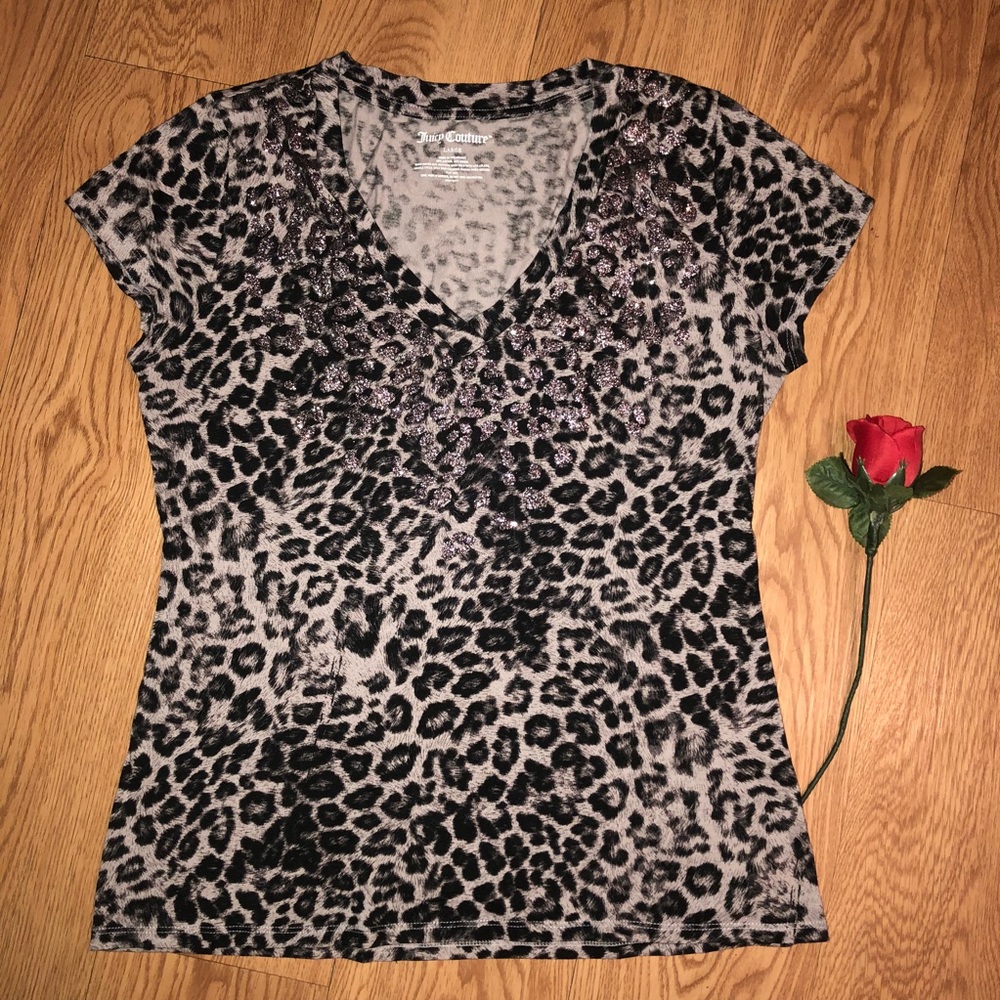 NWOT JUICY COUTURE LEOPARD GRAY GLITTER TEE! Cute